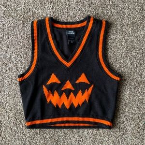 Black And Orange Cropped Pumpkin Sweater Vest